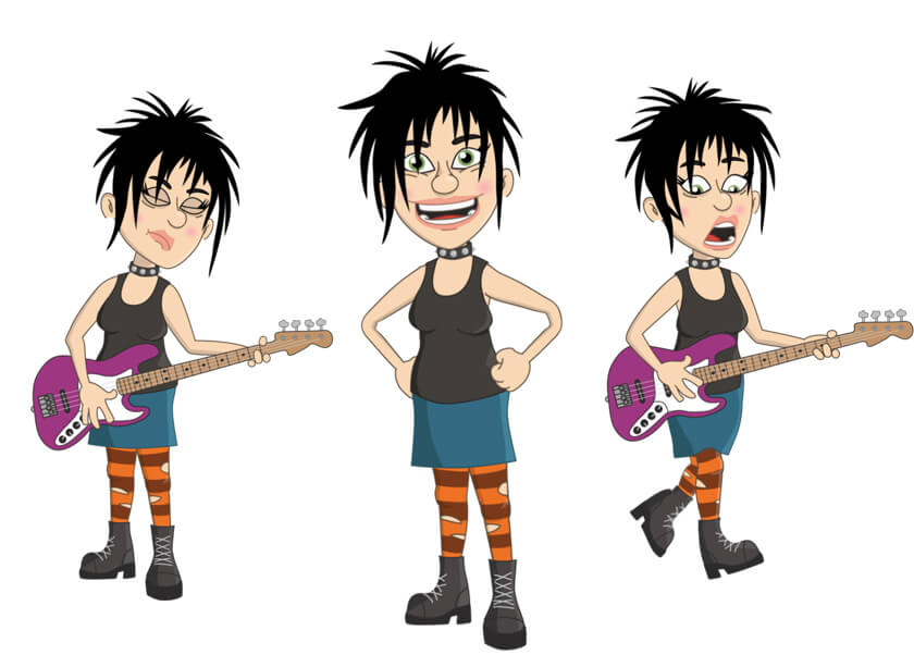 Blaze - An Asian female punk bass guitarist musician puppet for Adobe Character Animator.