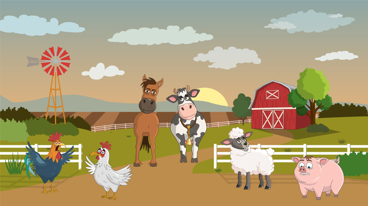 Adobe Character Animator farm animals and livestock standing in a farmyard setting