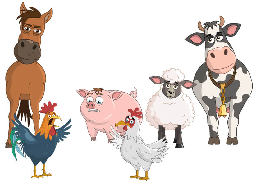 Toon Loon Livestock Bundle - Farm Animal Puppets for Adobe Character Animator. Horse, cow, pig, sheep chicken and rooster puppets.